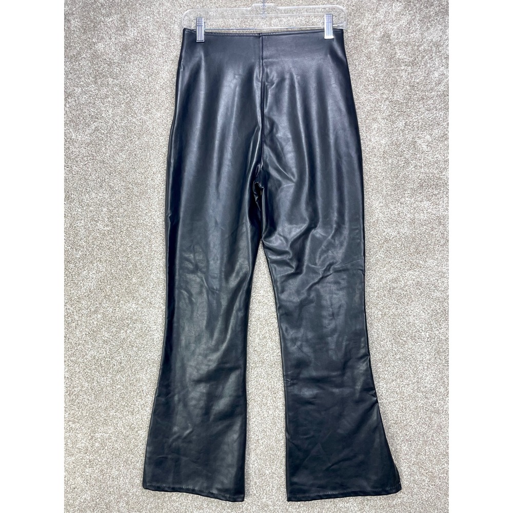 Abercrombie & Fitch Vegan Leather Flare Pants Women M Black High Rise Edgy Biker - Picture 4 of 8
